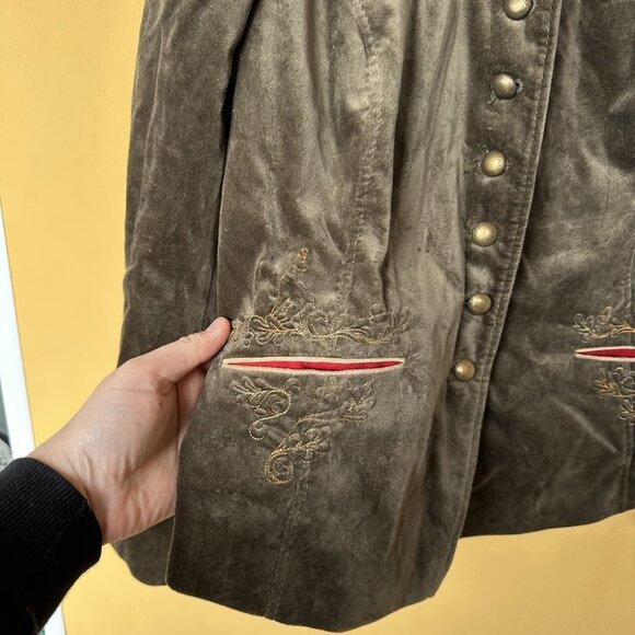 Meindl Austrian Bavarian Trachten Khaki-Green Leather Jacket Size 42 - Picture 5 of 10